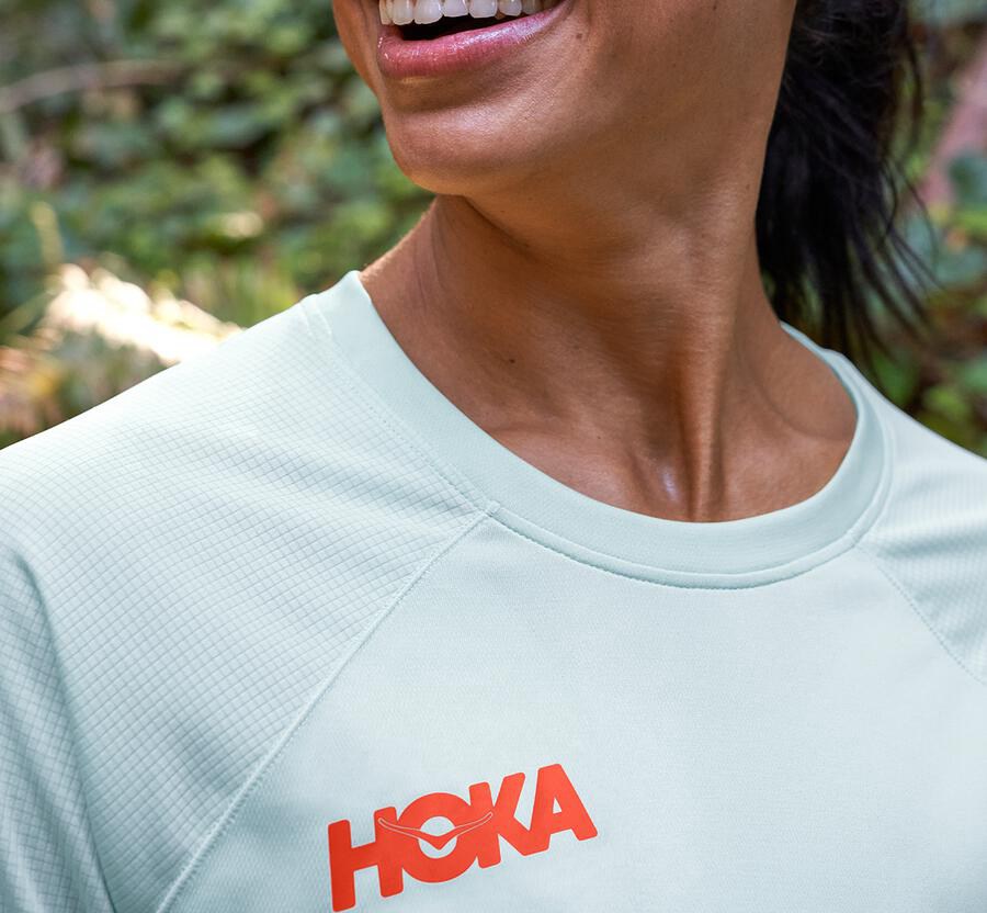 Hoka Australia One One Performance Long Sleeve - Womens Tops Blue - SCNER-0639